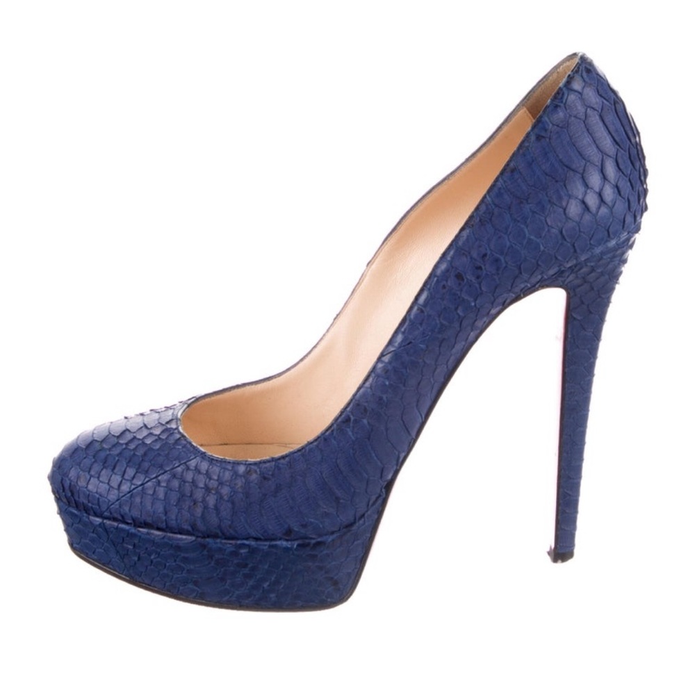 Christian Louboutin 39.5 blue snakeskin pumps